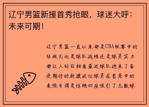 辽宁男篮新援首秀抢眼，球迷大呼：未来可期！